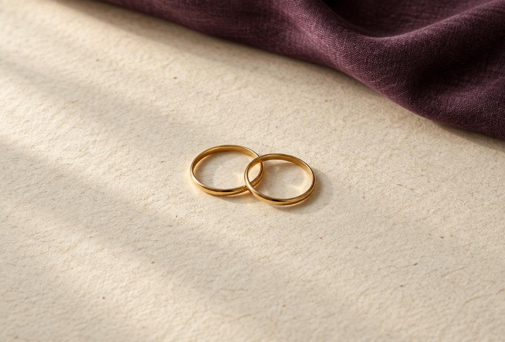 Two touching gold rings symbolizing partnership