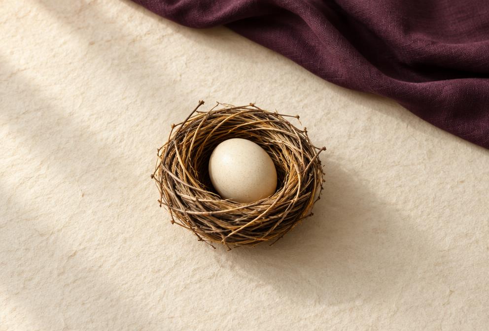 A nest cradling an egg, symbolizing nurture and care